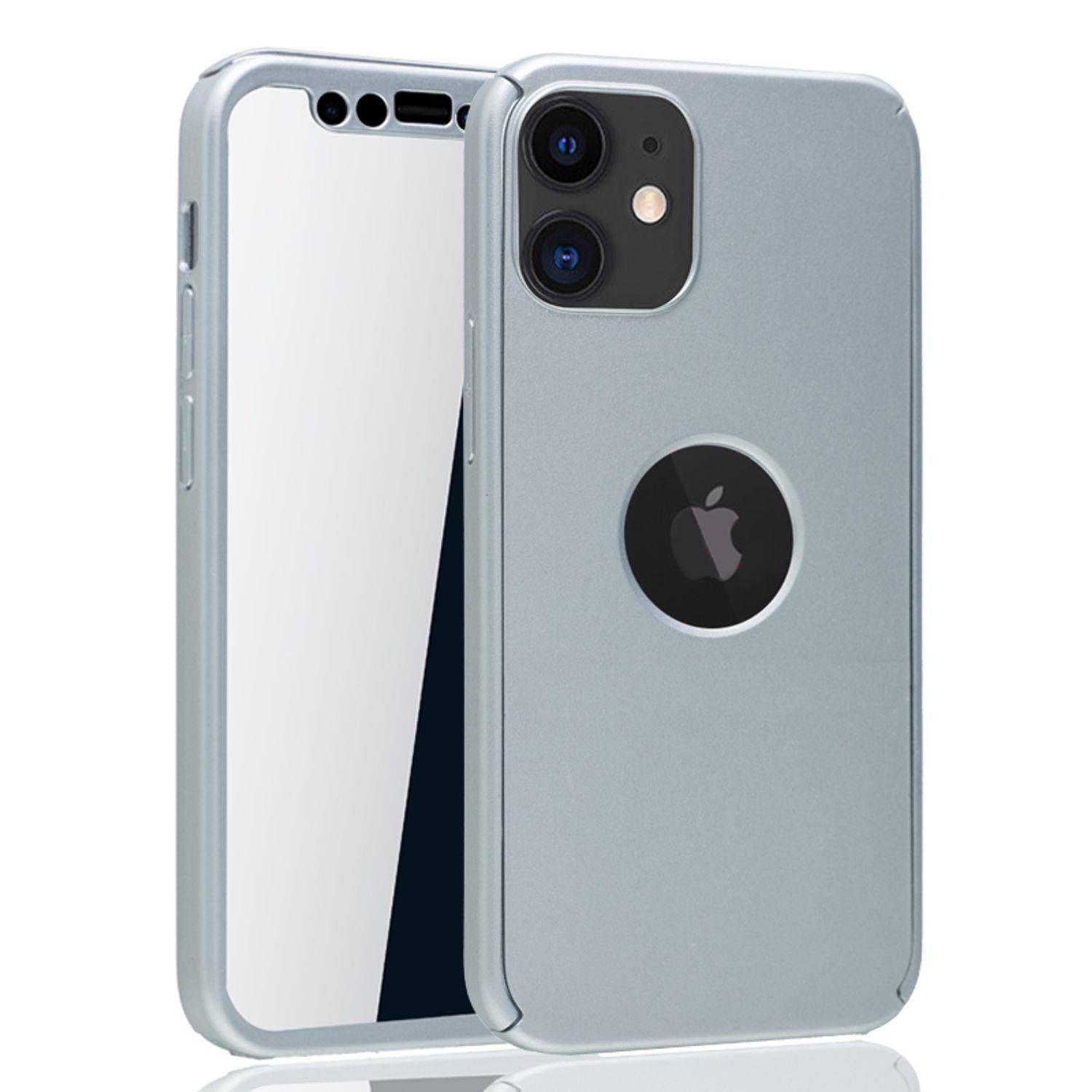 Apple iPhone 12 Mini Handyhülle 360 Grad Cover Displayschutz Full Cover Silber