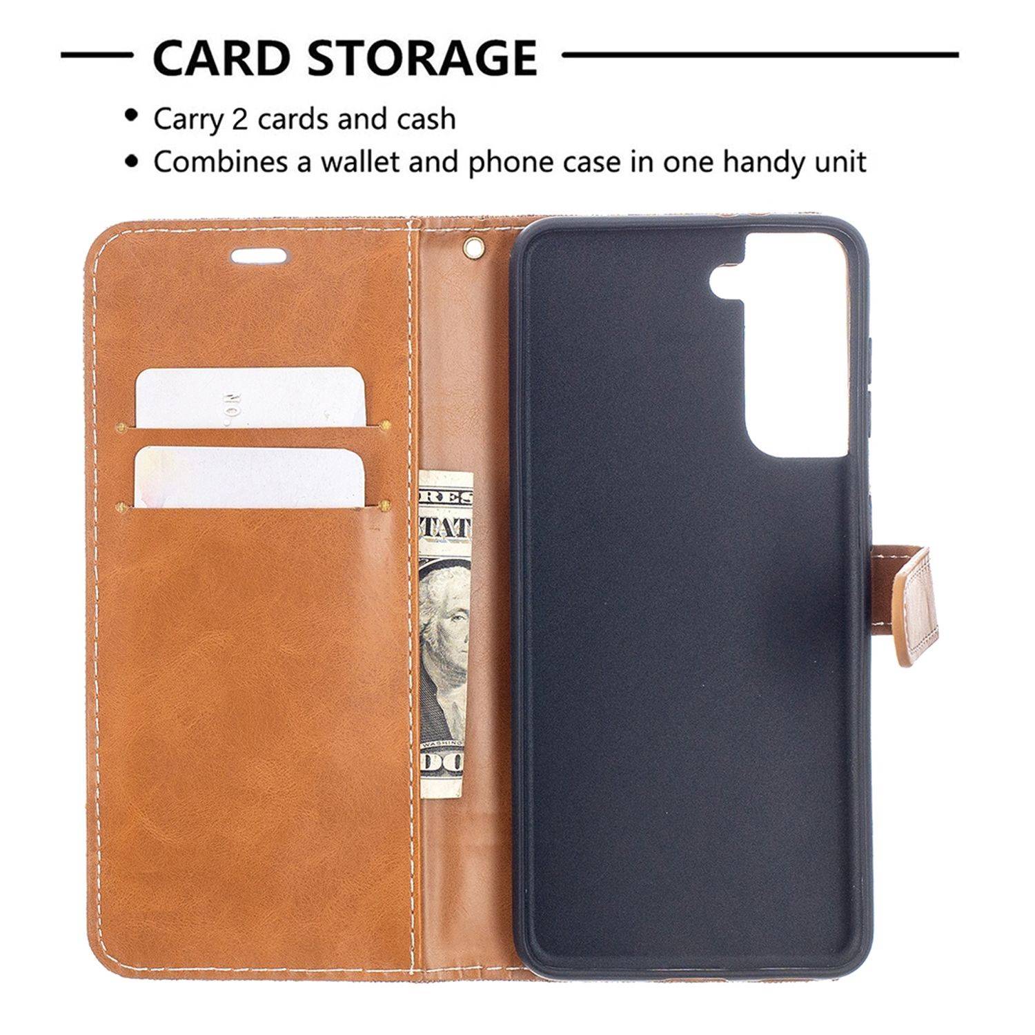 Hülle kompatibel mit Samsung Galaxy S21 Kunstleder Handyhülle - Handy Case Braun