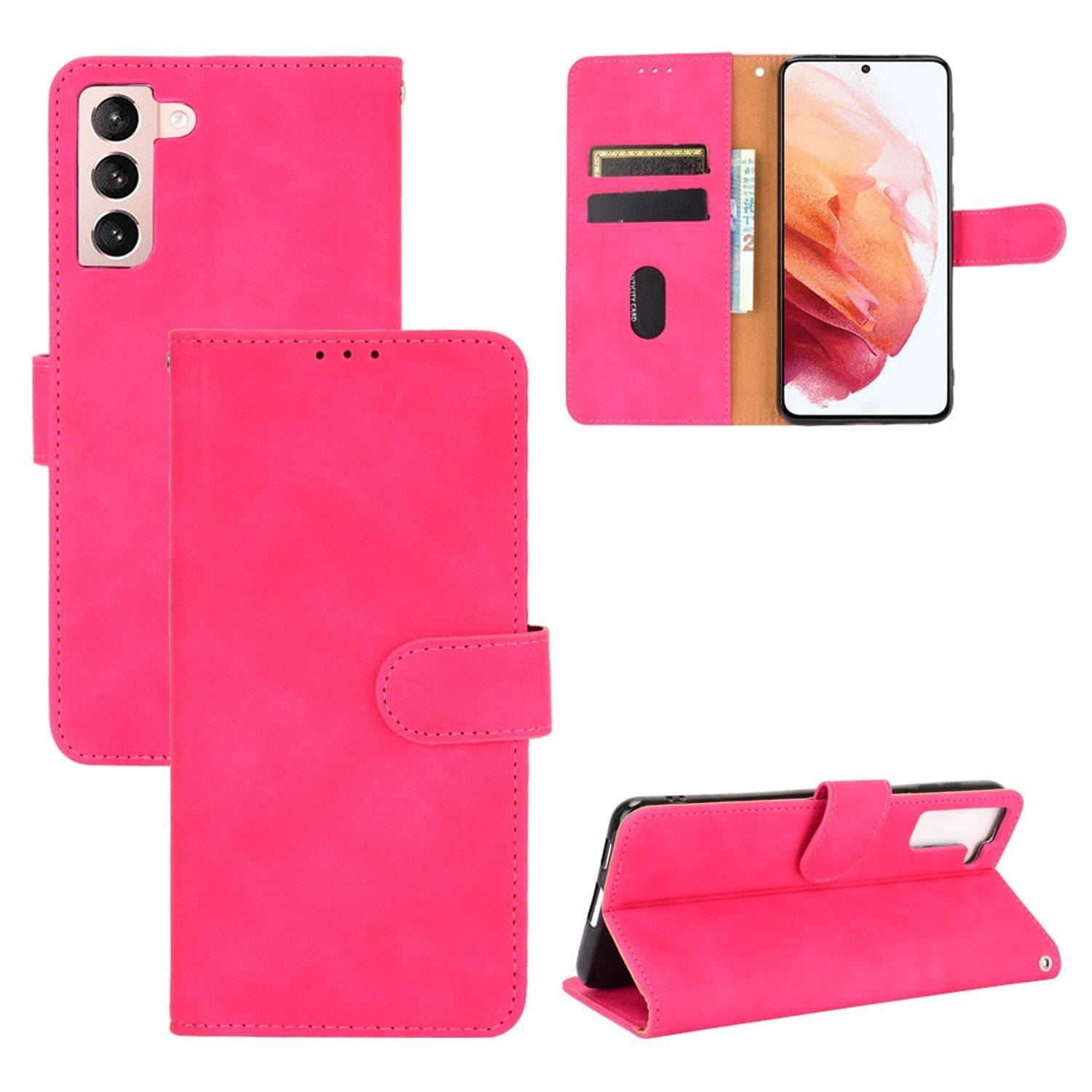Hülle kompatibel mit Samsung Galaxy S21 Plus Kunstleder Handyhülle - Handy Case Rosa