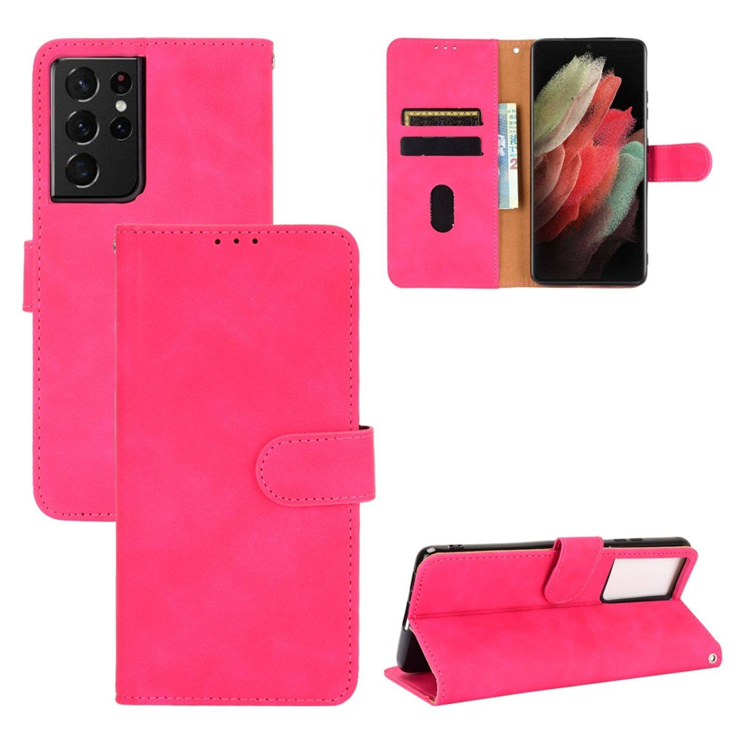 Samsung Galaxy S21 Ultra Handyhülle Schutztasche Bookcover Rosa
