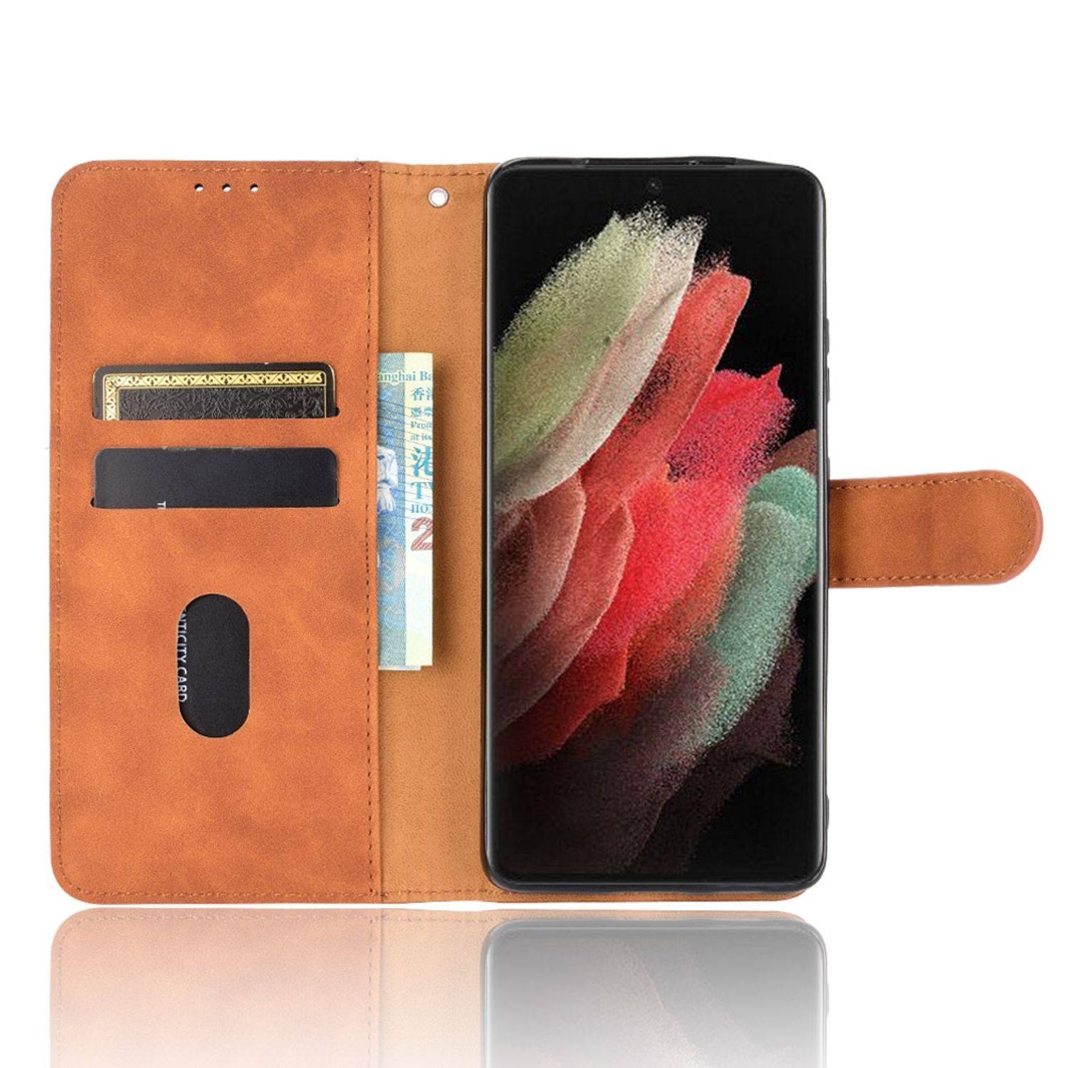 Hülle kompatibel mit Samsung Galaxy S21 Ultra Kunstleder Handyhülle - Handy Case Braun