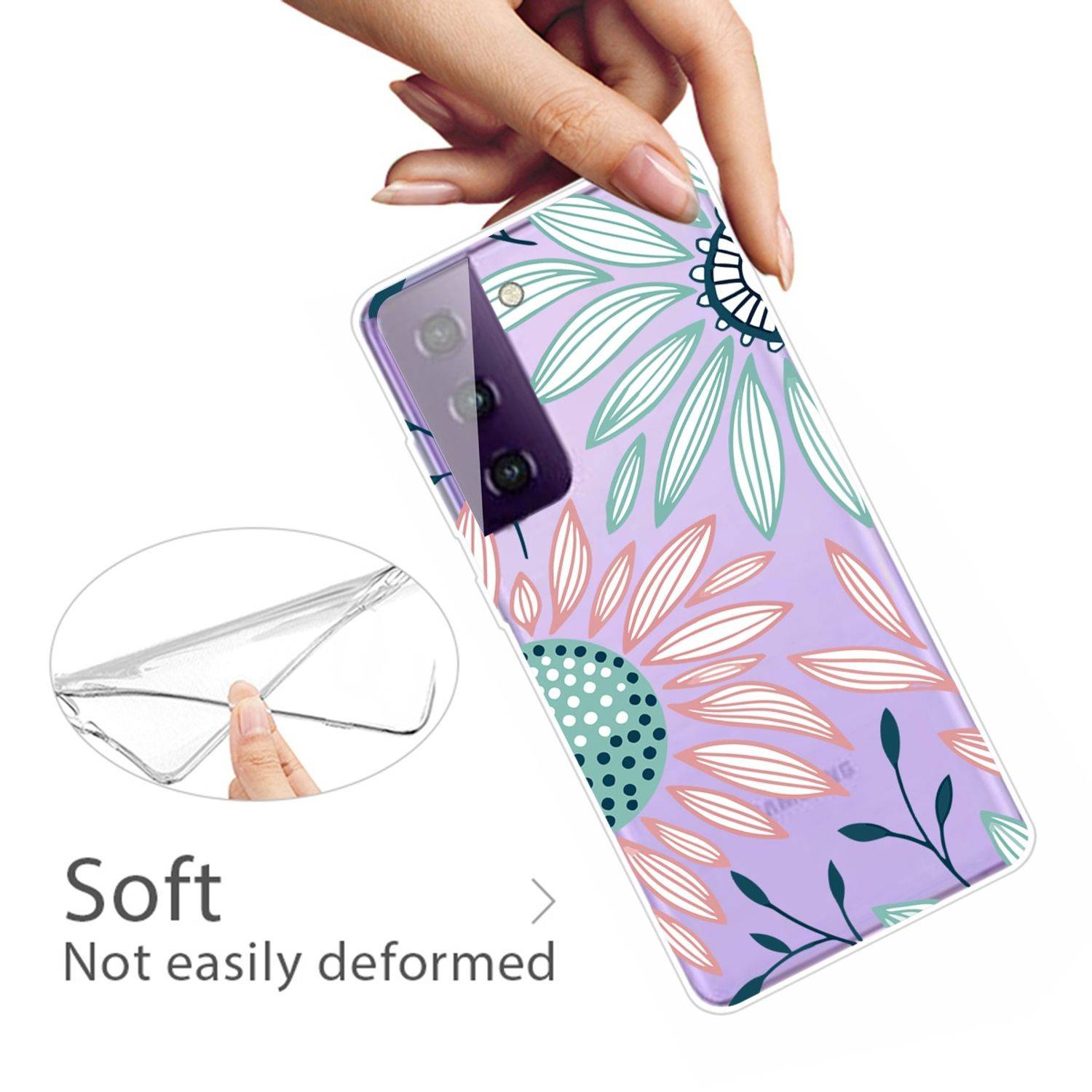 Samsung Galaxy S21 Handyhülle Schutzcase Blumen Backcover Transparent