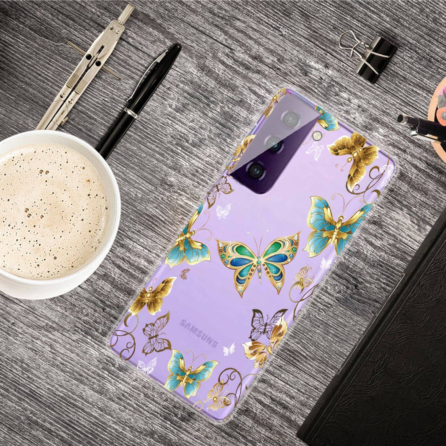 Samsung Galaxy S21 Handyhülle Schutzcase Schmetterling Backcover Transparent