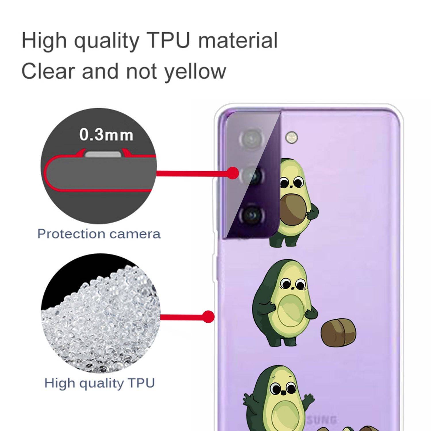 Samsung Galaxy S21 Plus Handyhülle Schutzcase Avocado Backcover Transparent