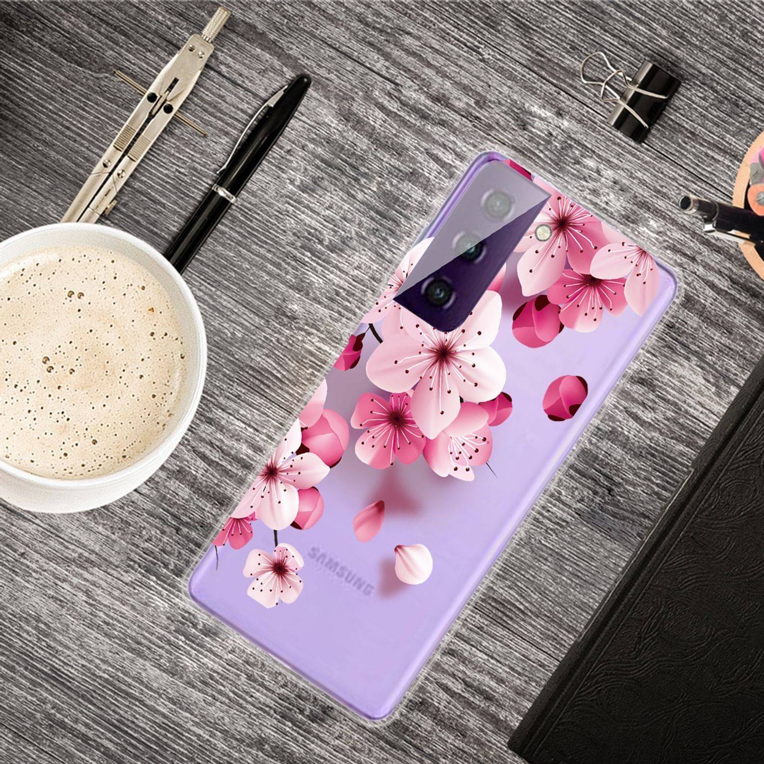 Samsung Galaxy S21 Plus Handyhülle Schutzcase Blumen Bookcover Transparent