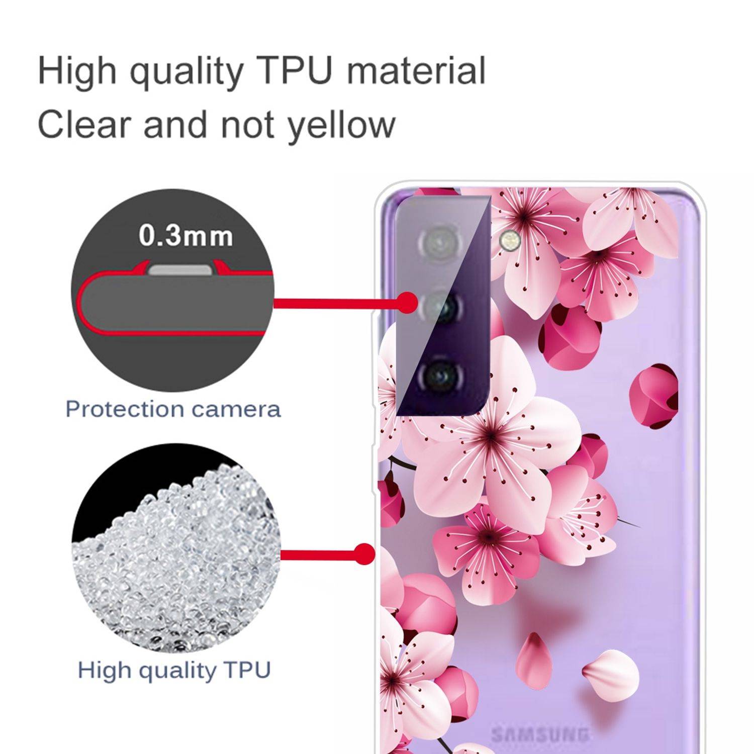 Samsung Galaxy S21 Plus Handyhülle Schutzcase Blumen Bookcover Transparent