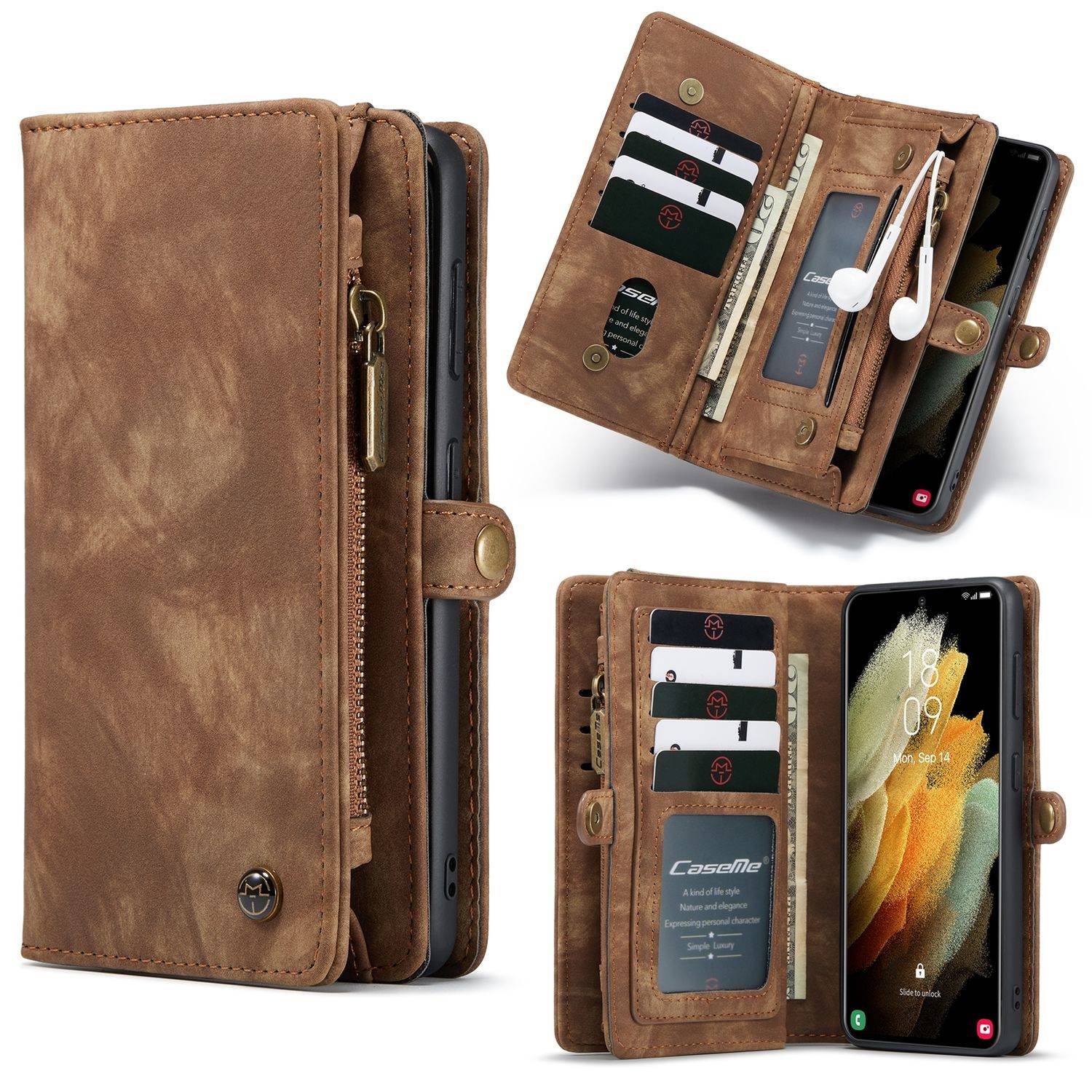 Samsung Galaxy S21 Handyhülle Geldbörse Schutztasche Backcover Braun