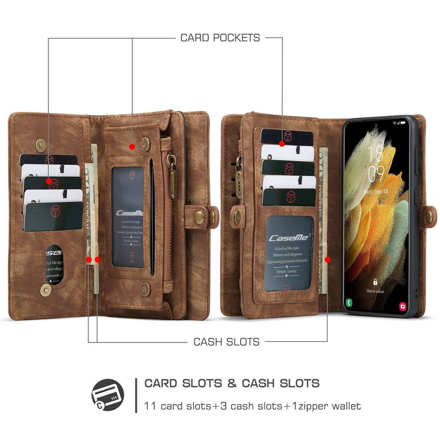 Samsung Galaxy S21 Handyhülle Geldbörse Schutztasche Backcover Braun
