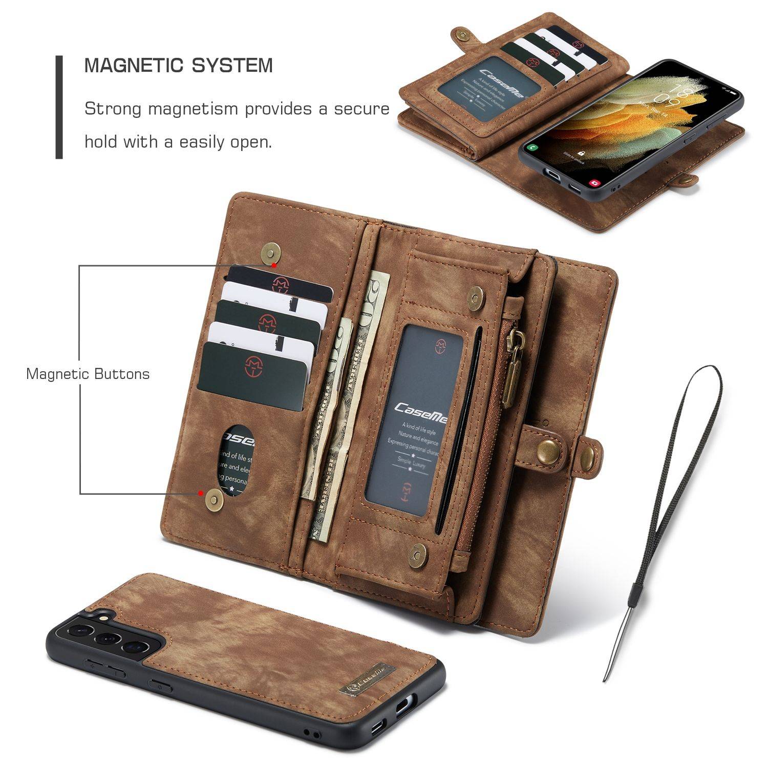 Samsung Galaxy S21 Handyhülle Geldbörse Schutztasche Backcover Braun