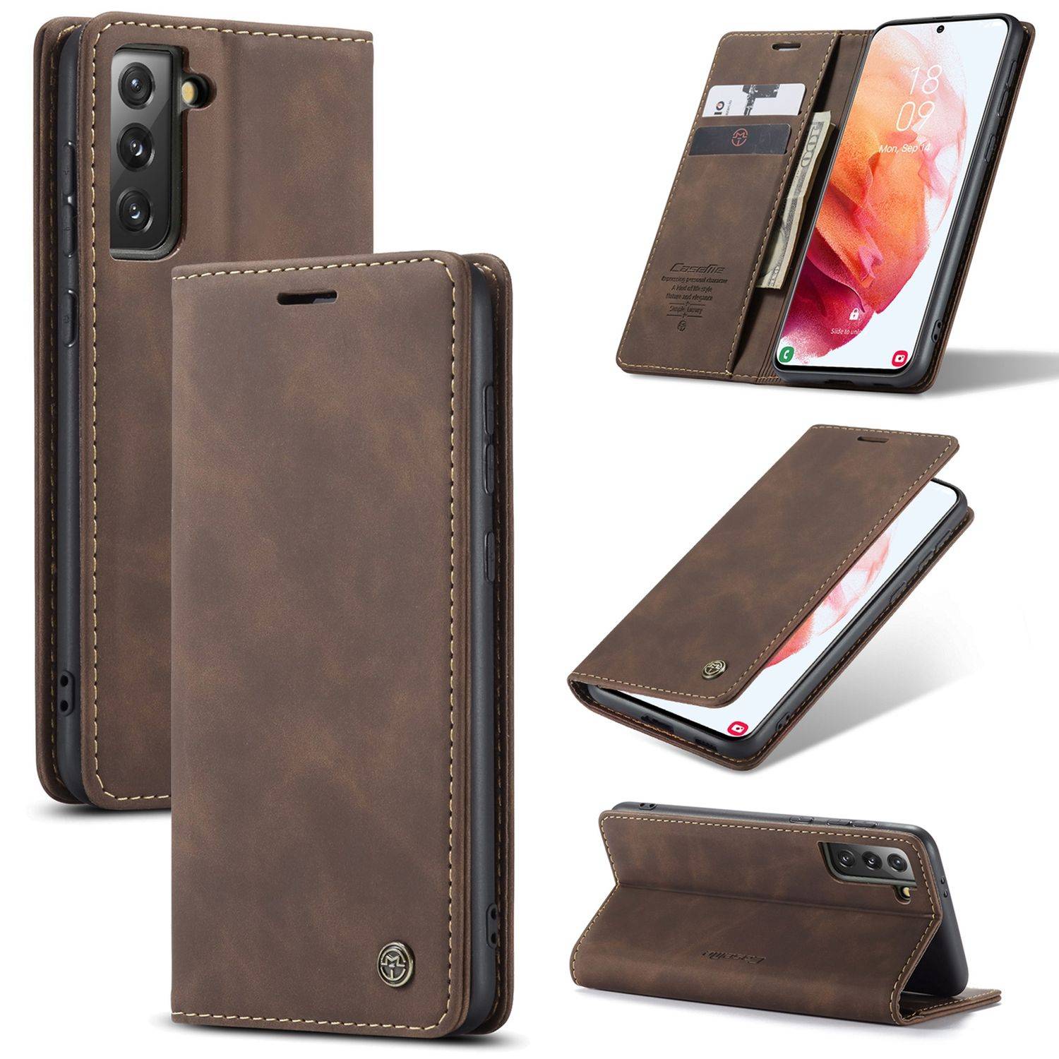 Samsung Galaxy S21 Handyhülle Schutztasche Bookcover Braun