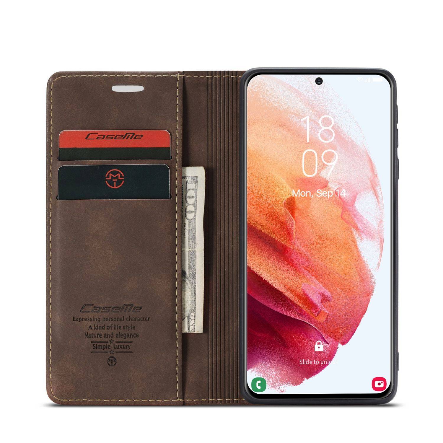 Samsung Galaxy S21 Handyhülle Schutztasche Bookcover Braun