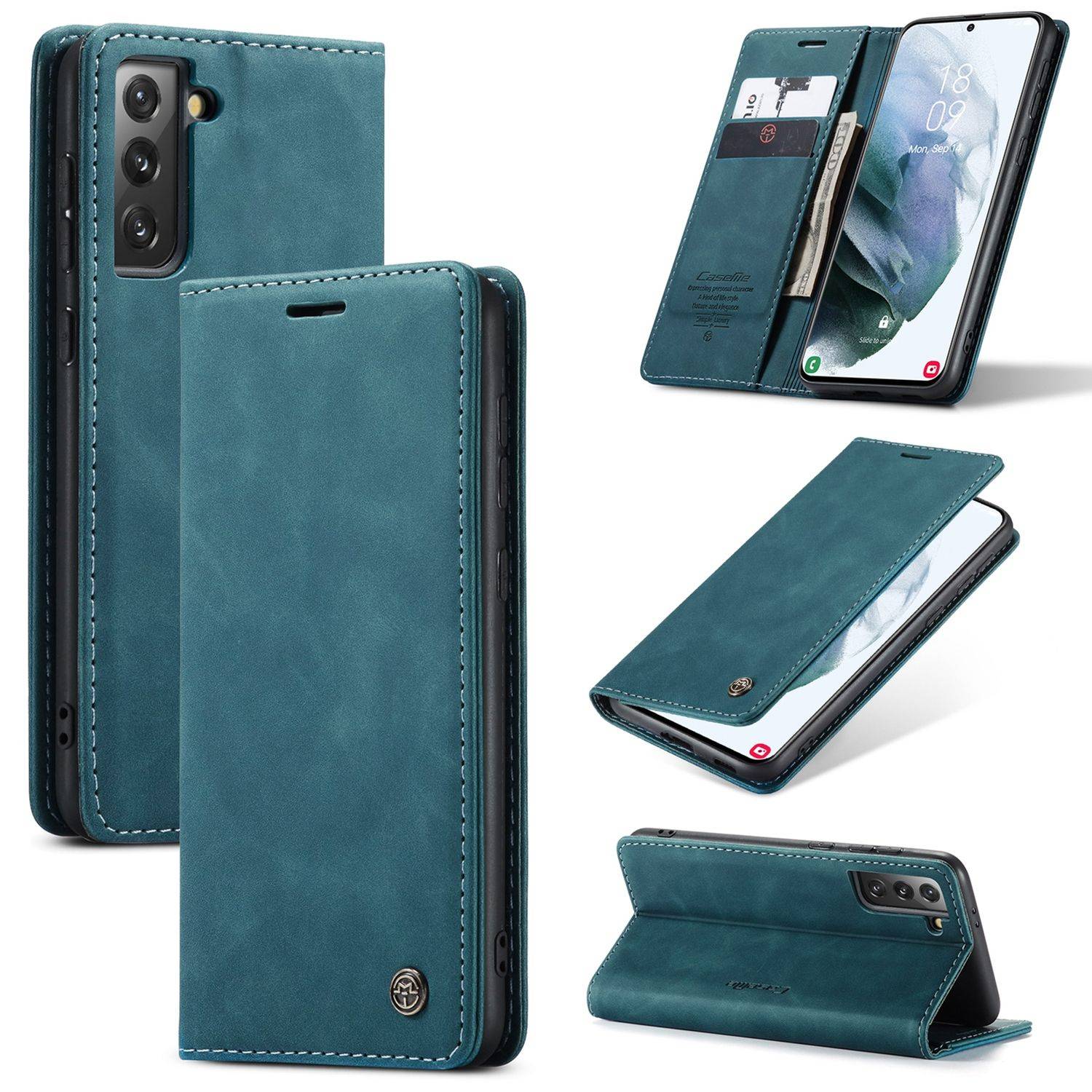 Hülle kompatibel mit Samsung Galaxy S21 Plus Kunstleder Handyhülle - Handy Case Blau