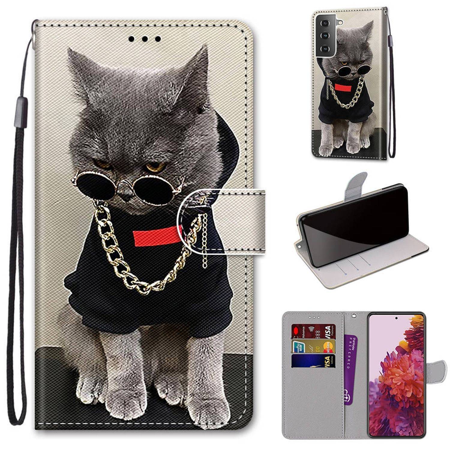 Samsung Galaxy S21 Handyhülle Schutztasche Katzen Bookcover Mehrfarbig