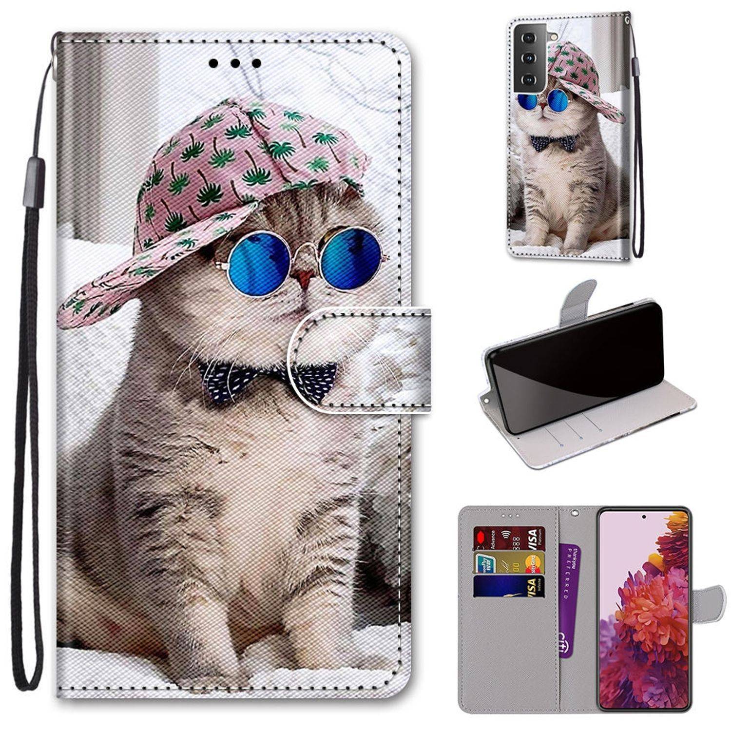 Samsung Galaxy S21 Handyhülle Schutztasche Katzen Bookcover Mehrfarbig