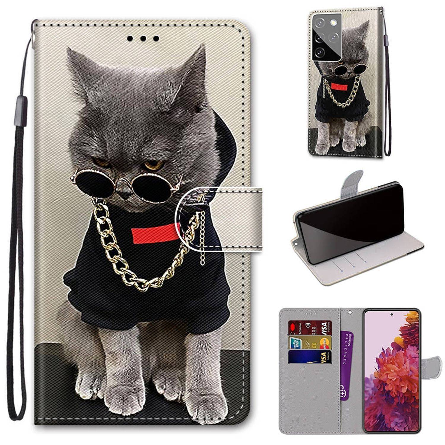 Samsung Galaxy S21 Ultra Handyhülle Schutztasche Katzen Bookcover Mehrfarbig