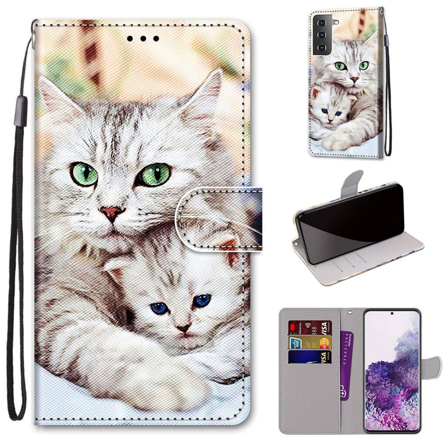 Samsung Galaxy S21 Plus Handyhülle Schutztasche Katzen Bookcover Mehrfarbig