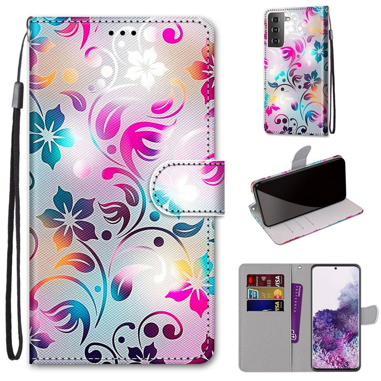 Samsung Galaxy S21 Plus Handyhülle Schutztasche Bookcover Mehrfarbig