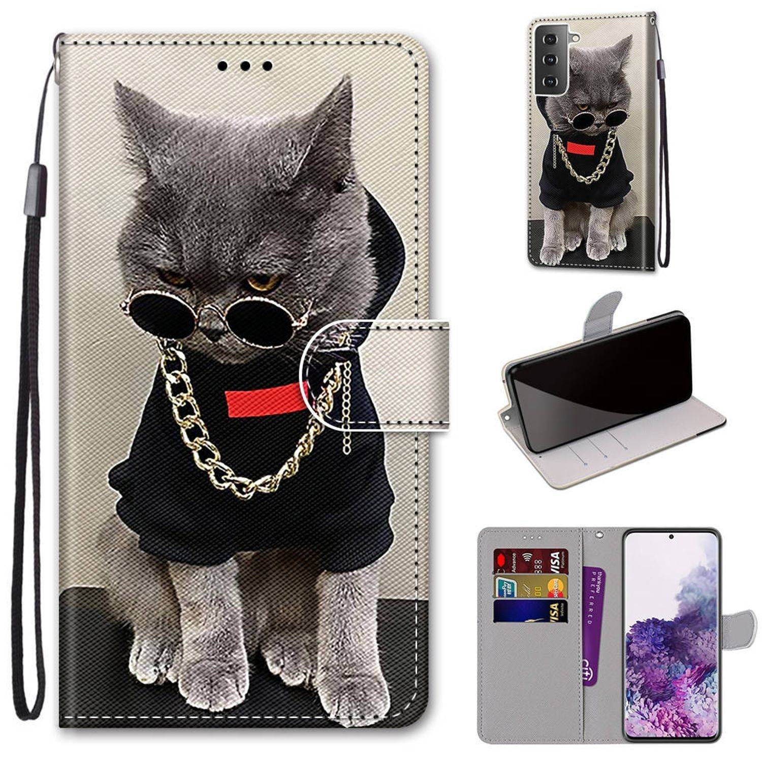 Samsung Galaxy S21 Plus Handyhülle Schutztasche Katzen Bookcover Mehrfarbig