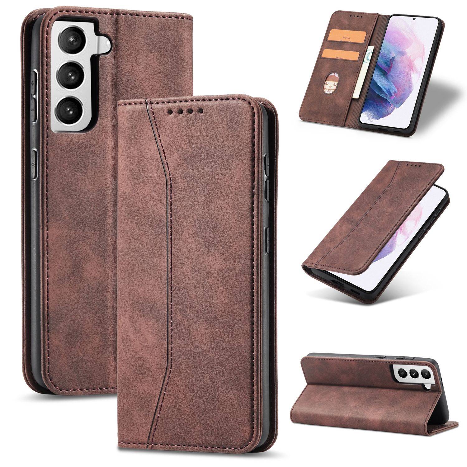 Samsung Galaxy S21 Handyhülle Schutztasche Bookcover Braun