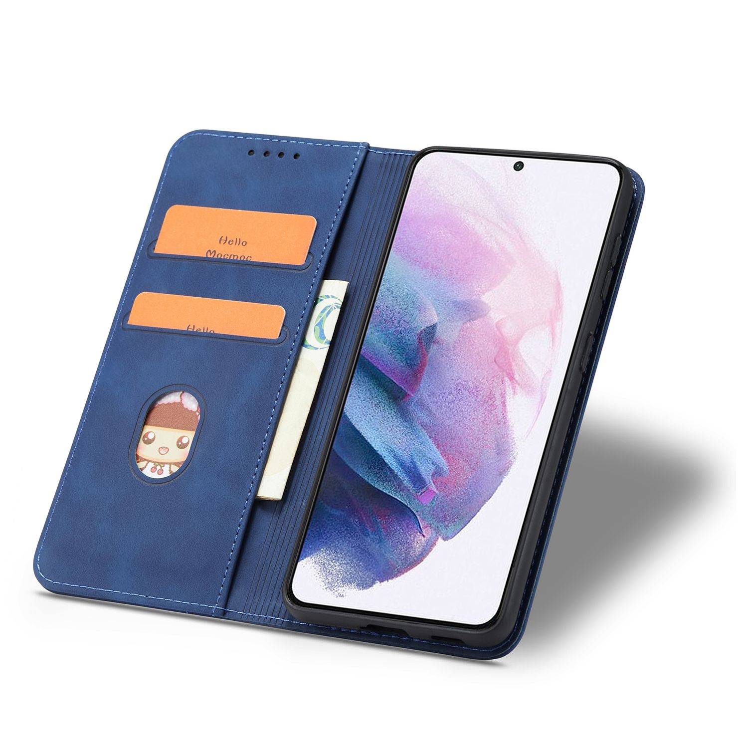 Hülle kompatibel mit Samsung Galaxy S21 Kunstleder Handyhülle - Handy Case Blau