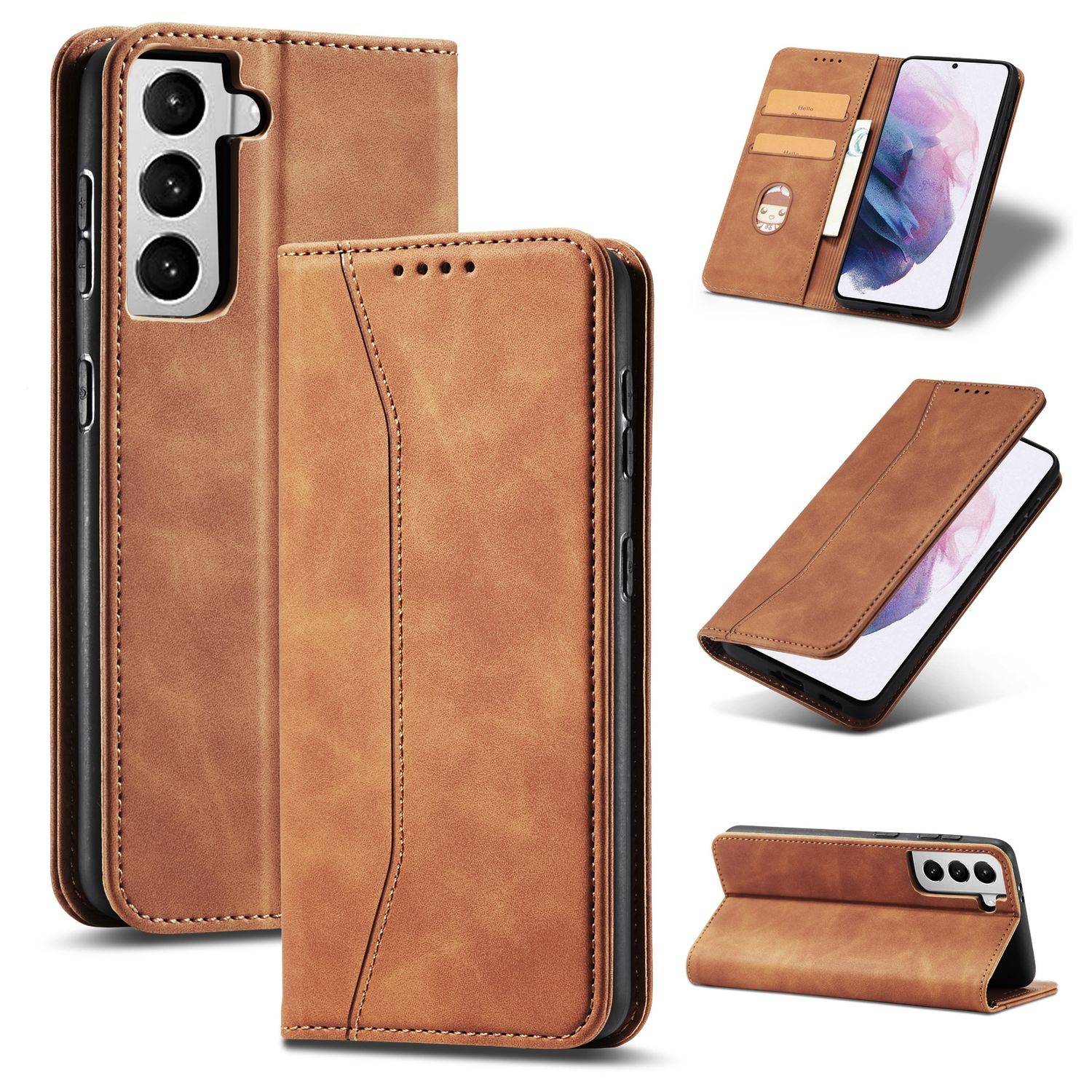 Samsung Galaxy S21 Ultra Handyhülle Schutztasche Bookcover Braun