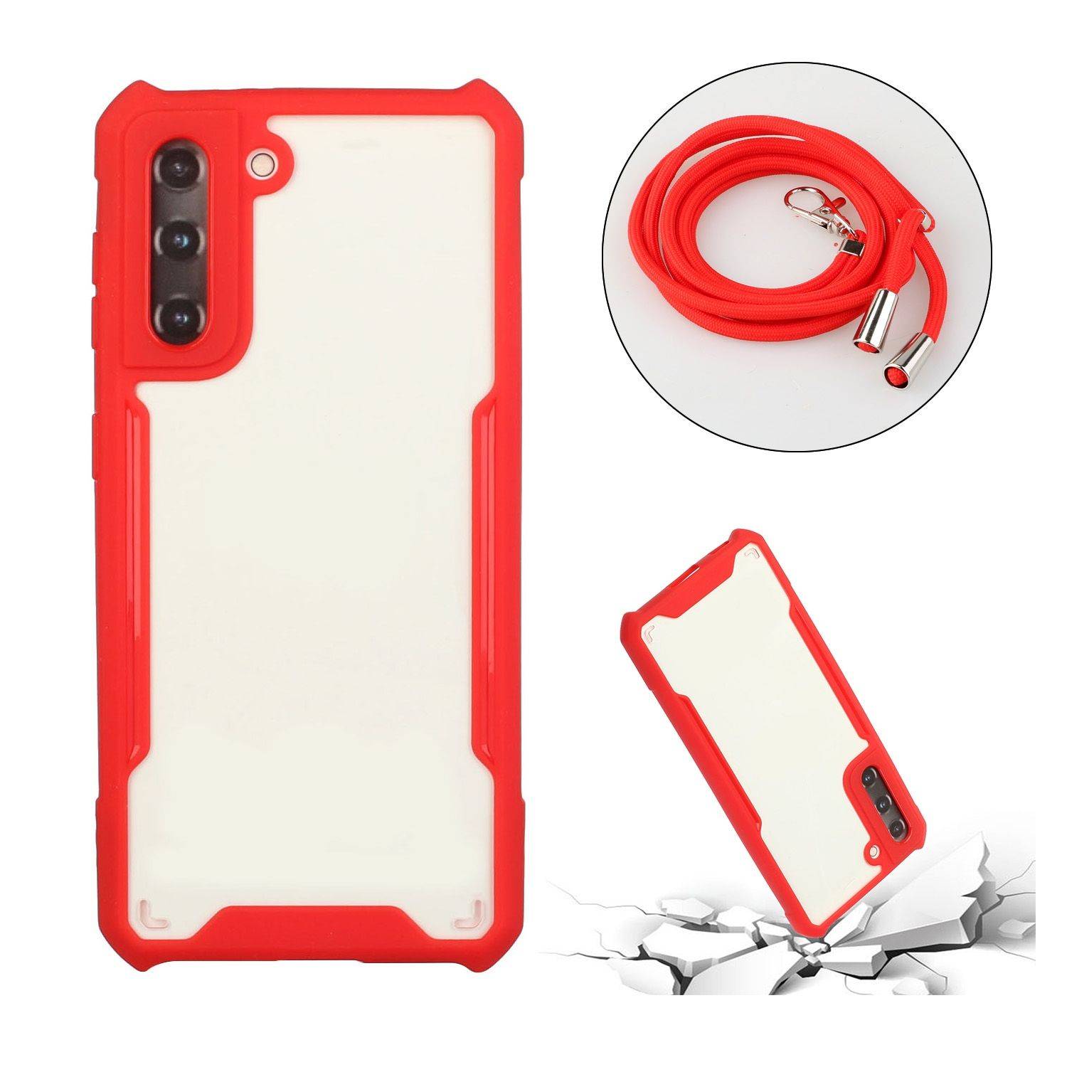 Samsung Galaxy S21 Handykette Handyhülle Umhängetasche Rot