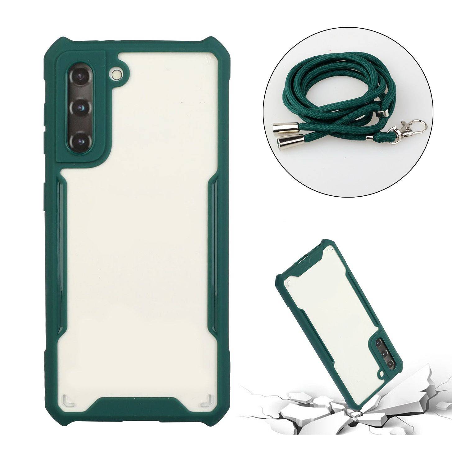 Hülle kompatibel mit Samsung Galaxy S21 Kunststoff Handykette Cover - Case Handyhülle Grün
