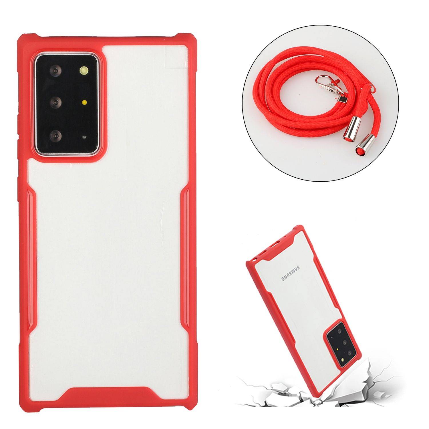 Samsung Galaxy S21 Ultra Handykette Handyhülle Umhängetasche Rot