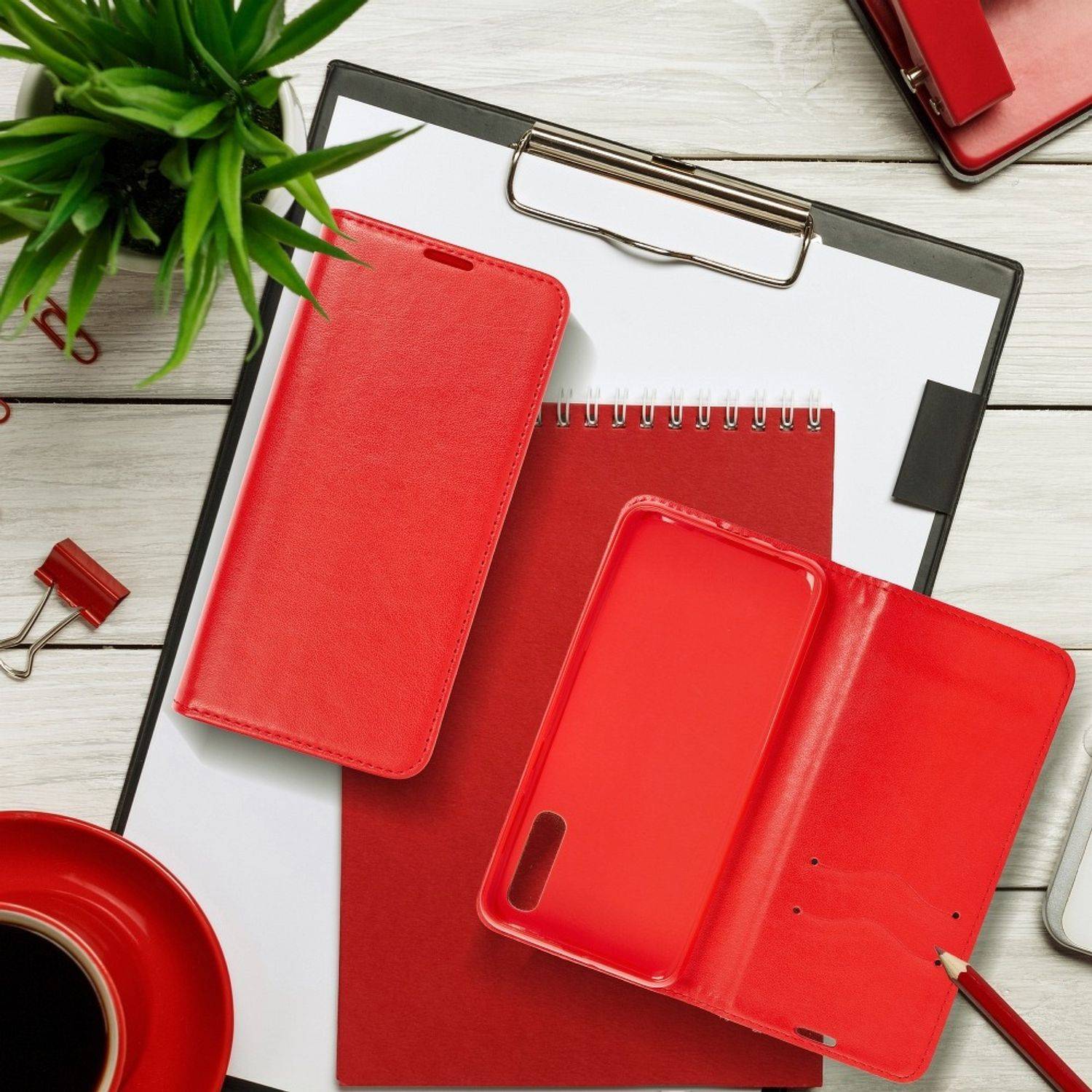 Hülle kompatibel mit Samsung Galaxy A21s Kunstleder Handyhülle - Handy Case Rot