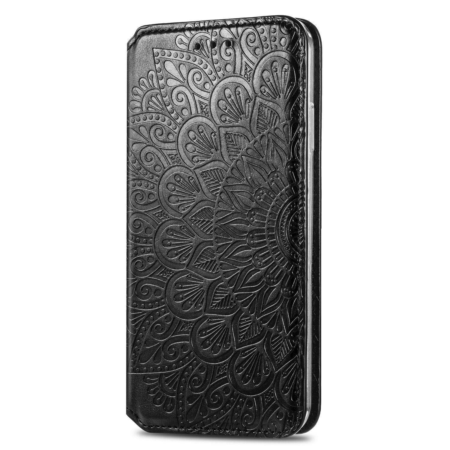 Apple iPhone 12 Mini Handyhülle Schutztasche Mandala Bookcover Schwarz