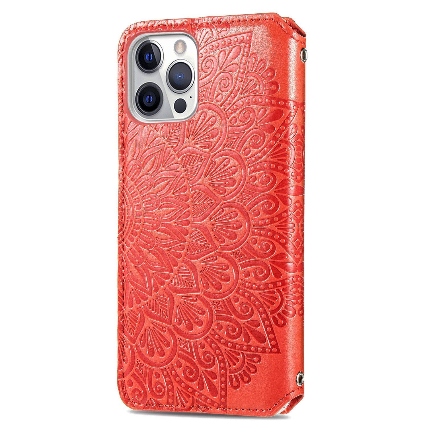 Apple iPhone 12 Mini Handyhülle Schutztasche Mandala Bookcover Rot