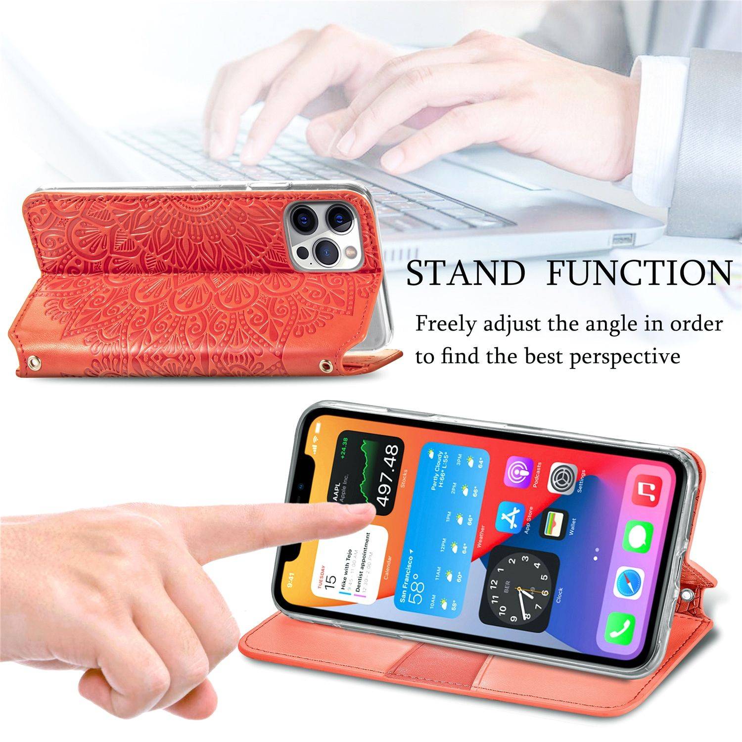 Apple iPhone 12 Mini Handyhülle Schutztasche Mandala Bookcover Rot