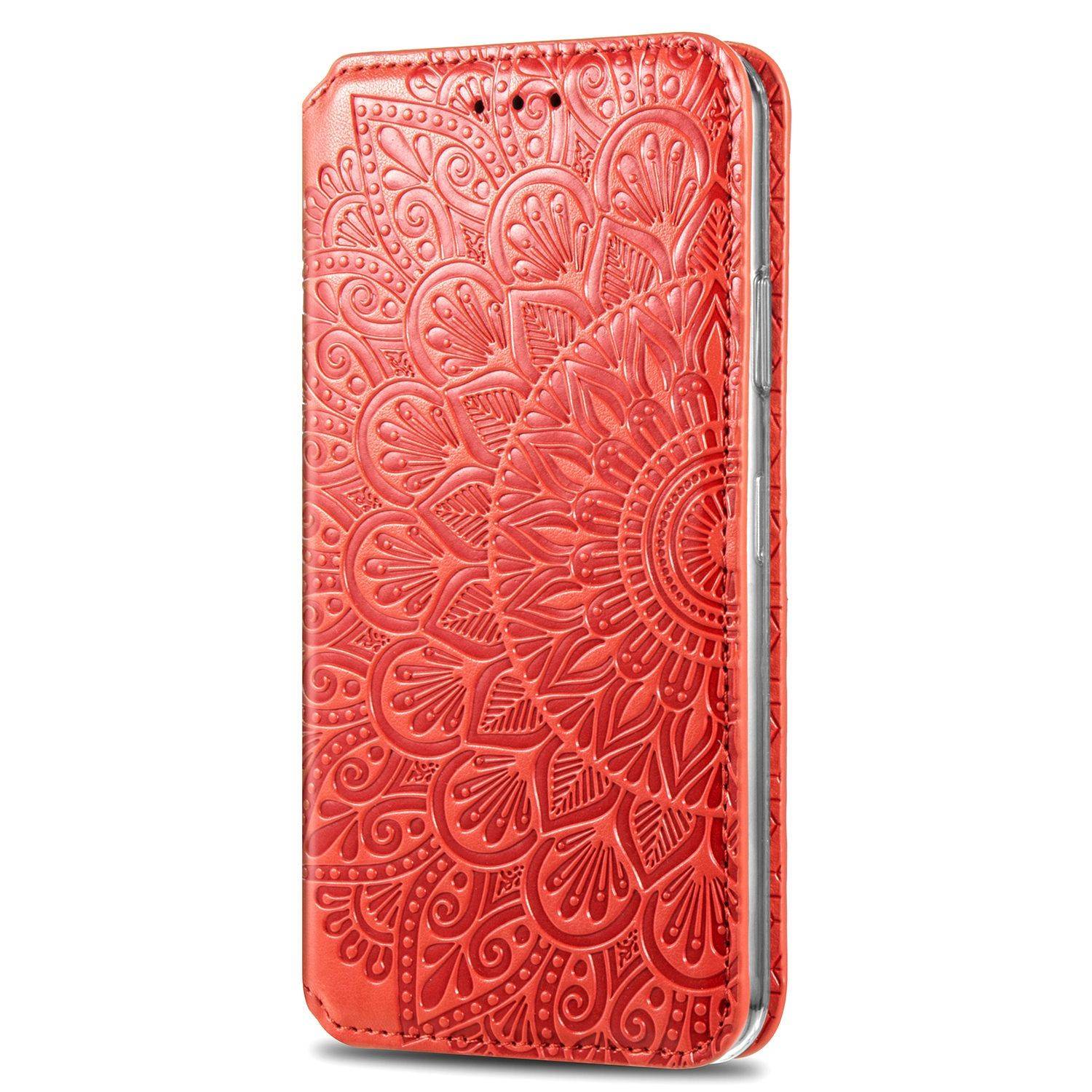 Apple iPhone 12 Mini Handyhülle Schutztasche Mandala Bookcover Rot