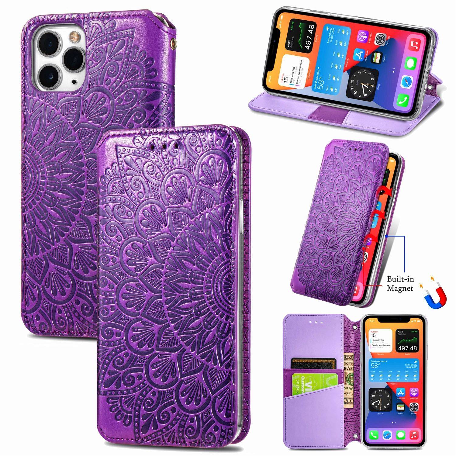 Apple iPhone 11 Pro Max Handyhülle Schutztasche Mandala Bookcover Violett