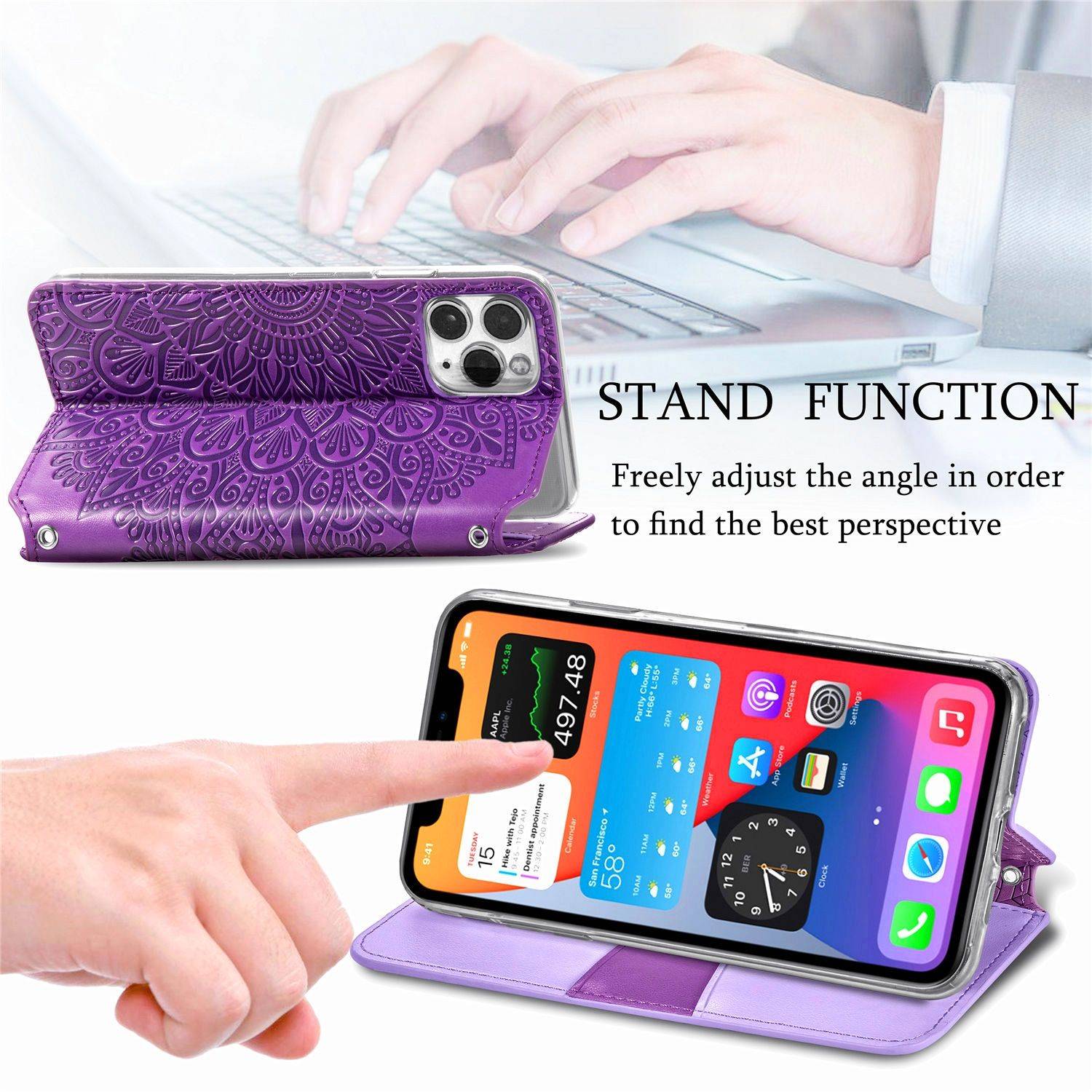 Apple iPhone 11 Pro Max Handyhülle Schutztasche Mandala Bookcover Violett