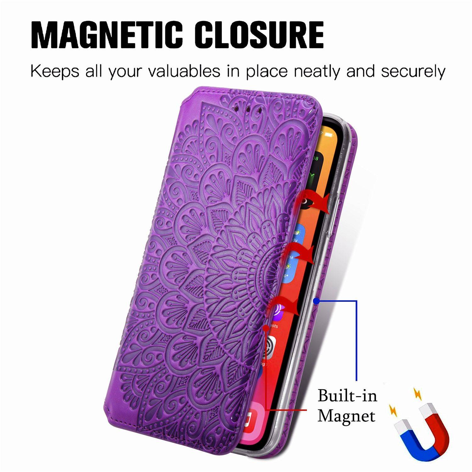 Apple iPhone 11 Pro Max Handyhülle Schutztasche Mandala Bookcover Violett
