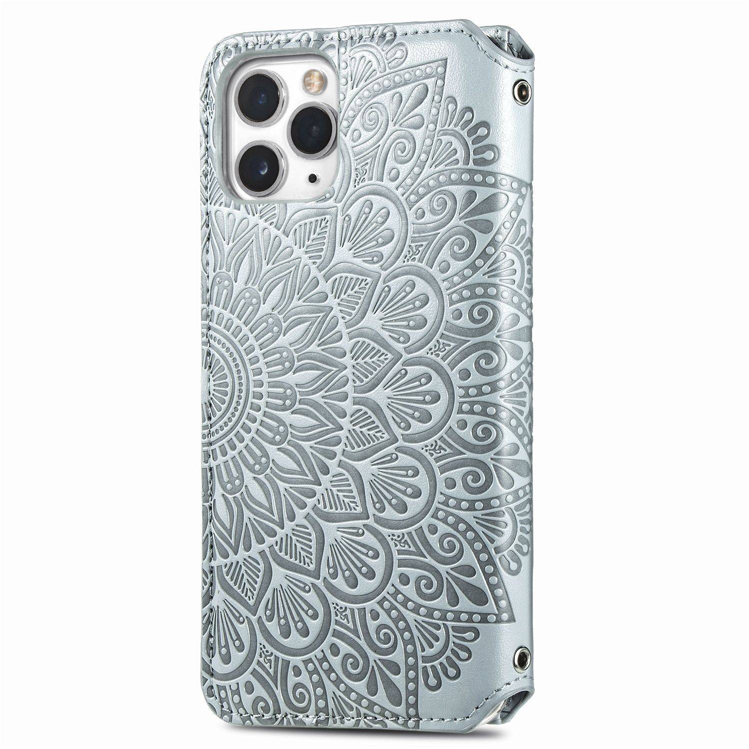 Apple iPhone 11 Pro Max Handyhülle Schutztasche Mandala Bookcover Grau
