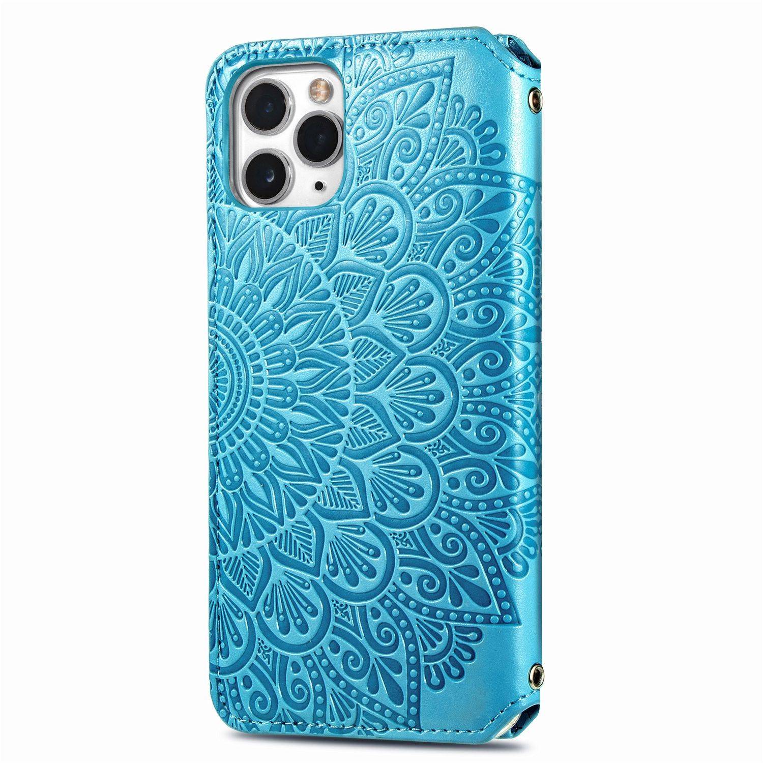 Apple iPhone 11 Pro Max Handyhülle Schutztasche Mandala Bookcover Blau