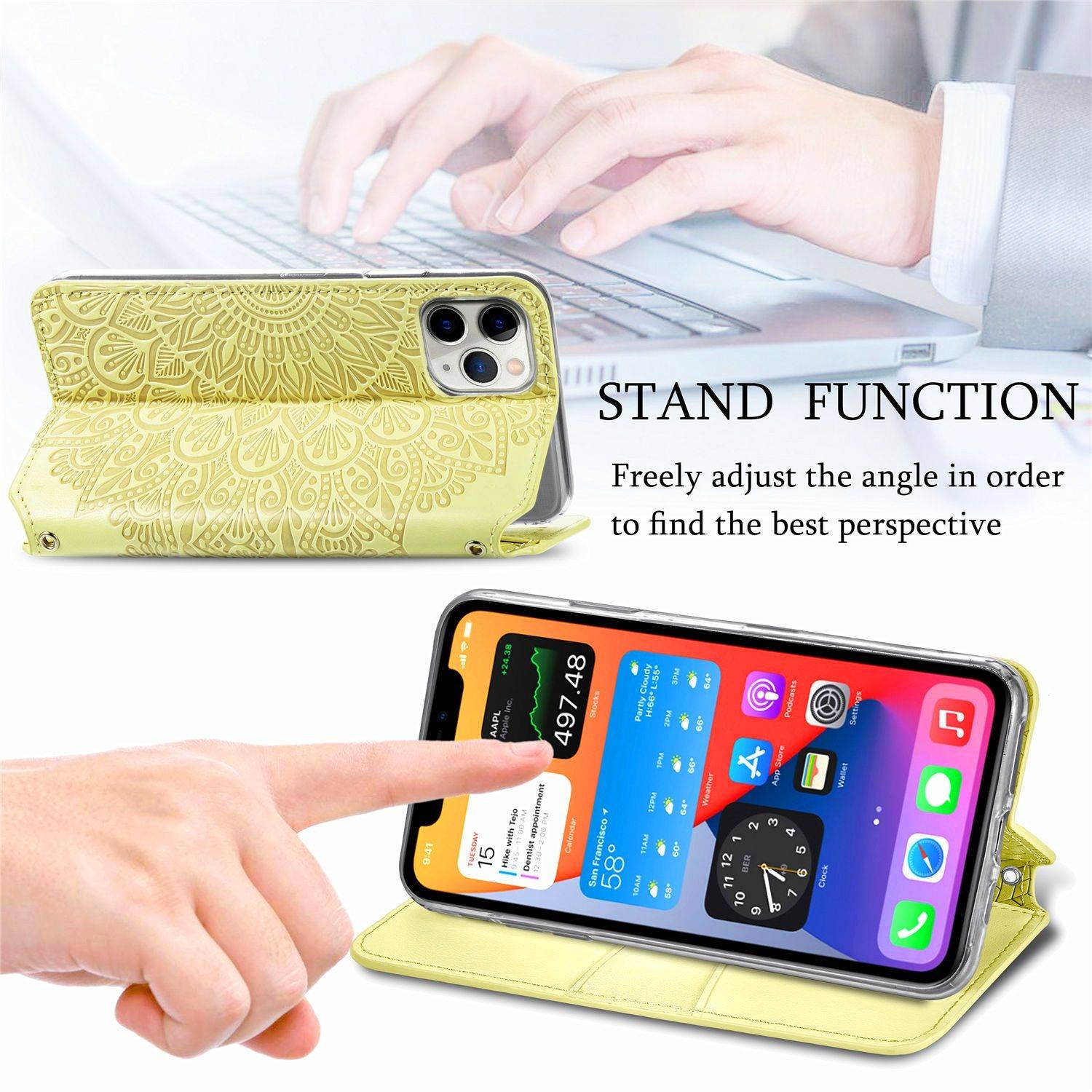 Apple iPhone 11 Pro Handyhülle Schutztasche Mandala Bookcover Gelb
