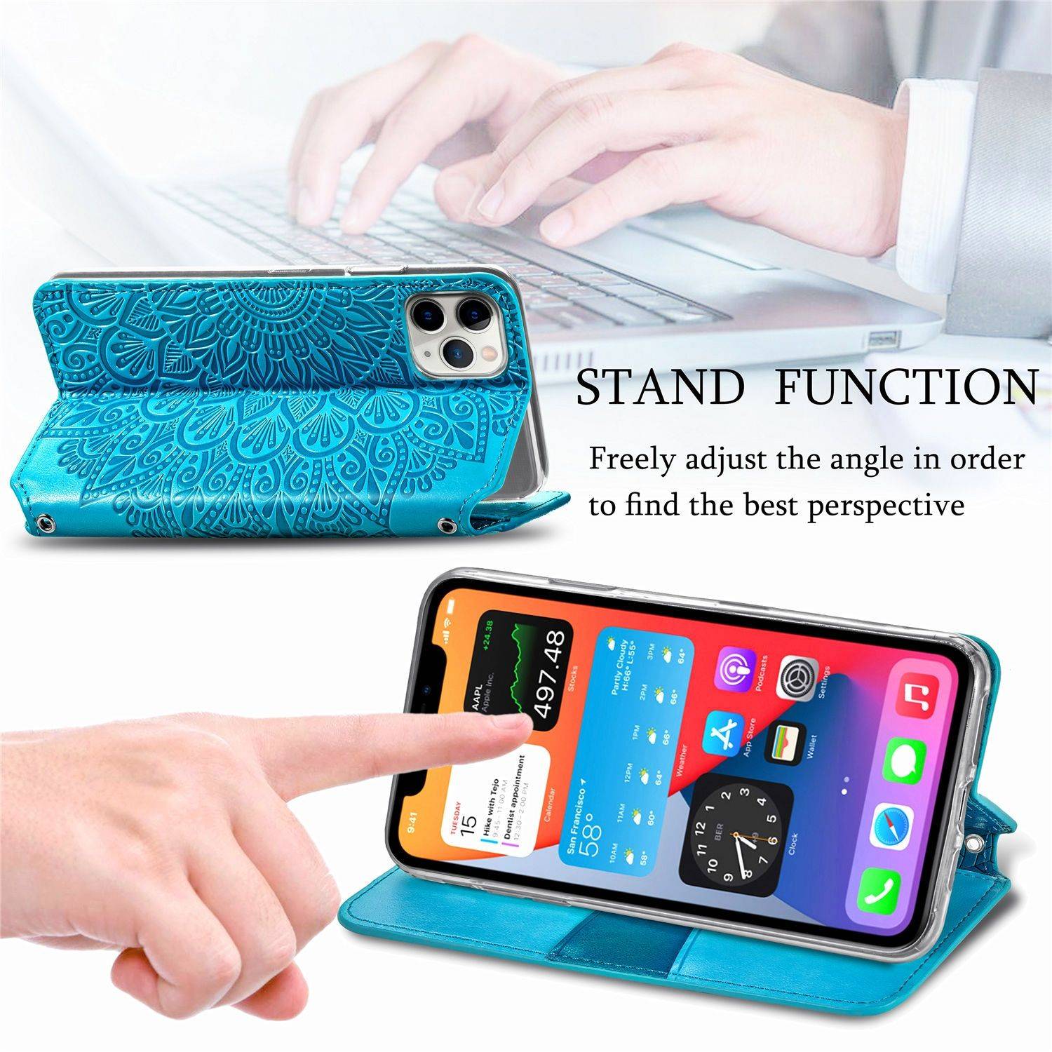 Apple iPhone 11 Pro Handyhülle Schutztasche Mandala Bookcover Blau