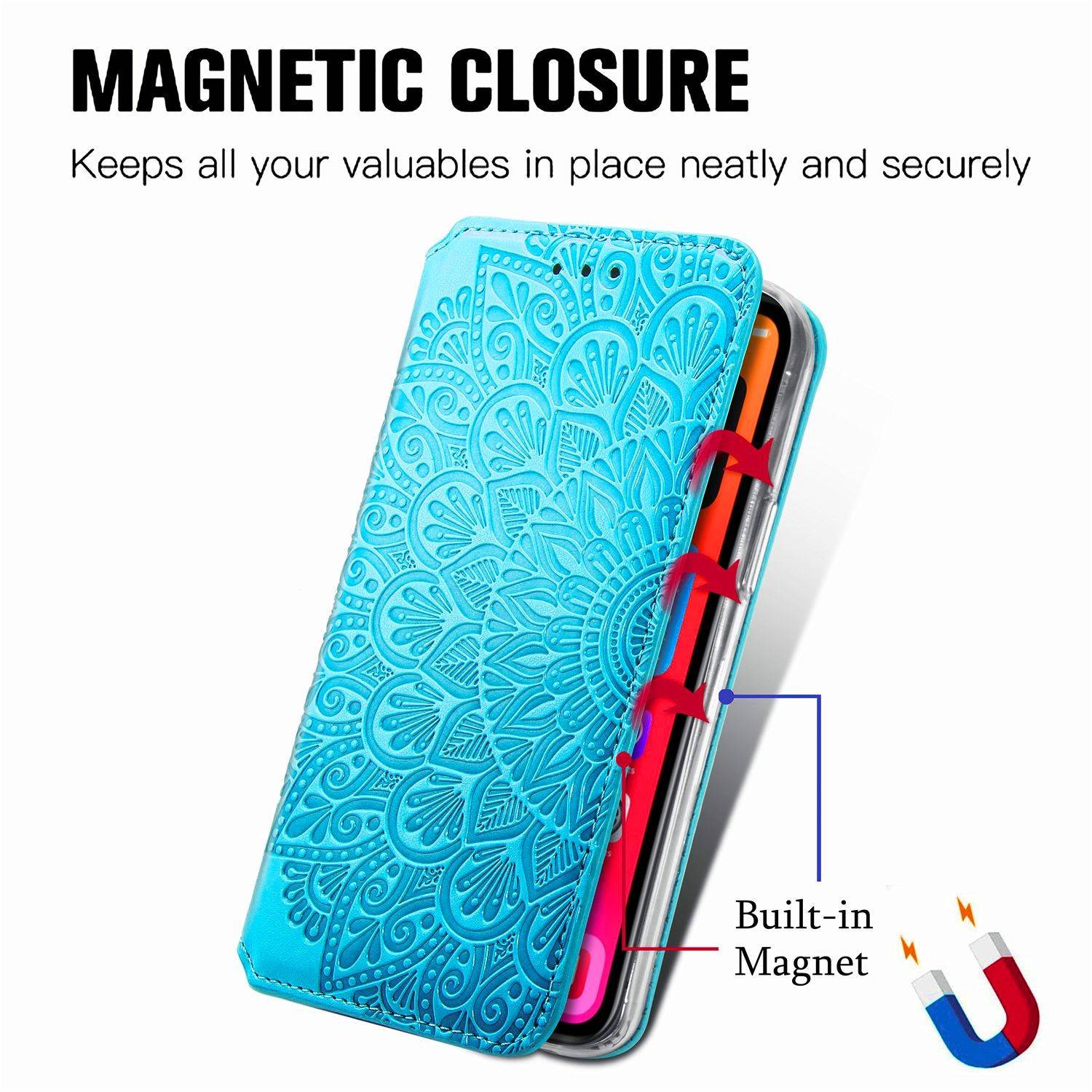 Apple iPhone 11 Pro Handyhülle Schutztasche Mandala Bookcover Blau