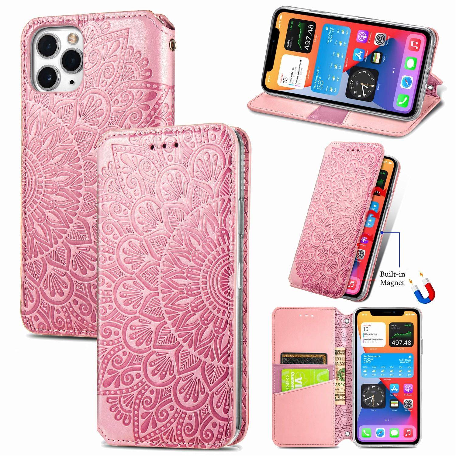 Apple iPhone 11 Pro Handyhülle Schutztasche Mandala Bookcover Rosa