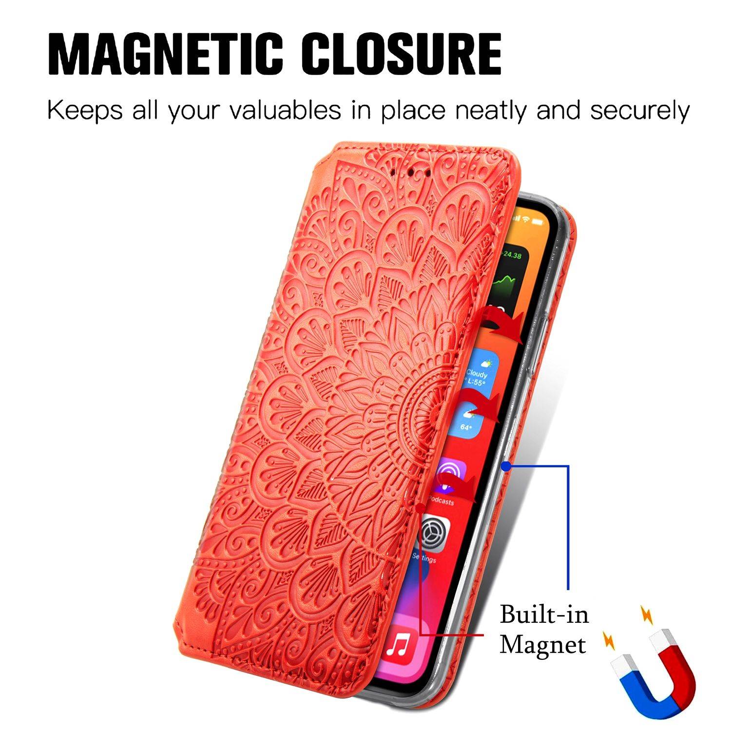 Apple iPhone 11 Pro Handyhülle Schutztasche Mandala Bookcover Rot