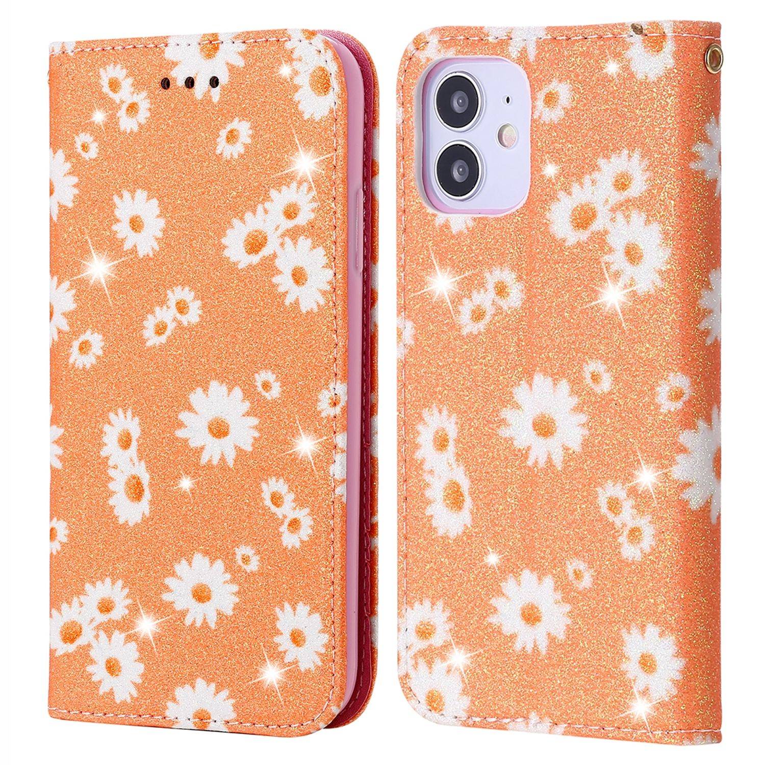 Apple iPhone 12 Mini Handyhülle Schutzcase Blumen Bookcover Orange