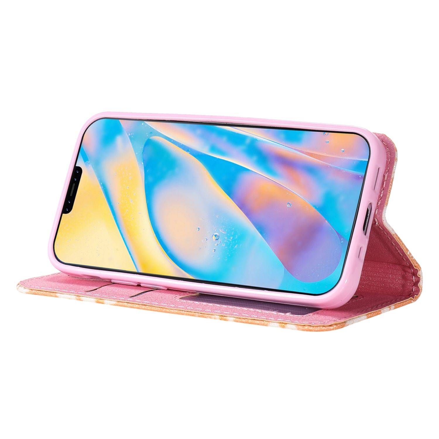 Apple iPhone 12 Mini Handyhülle Schutzcase Blumen Bookcover Orange
