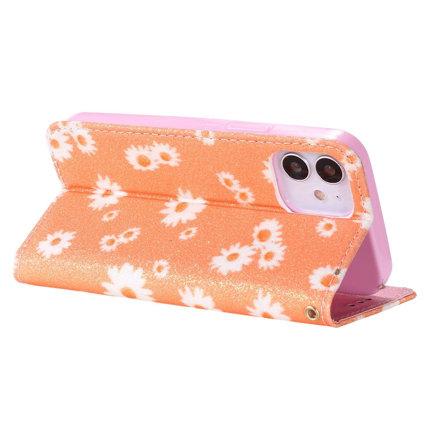 Apple iPhone 12 Mini Handyhülle Schutzcase Blumen Bookcover Orange