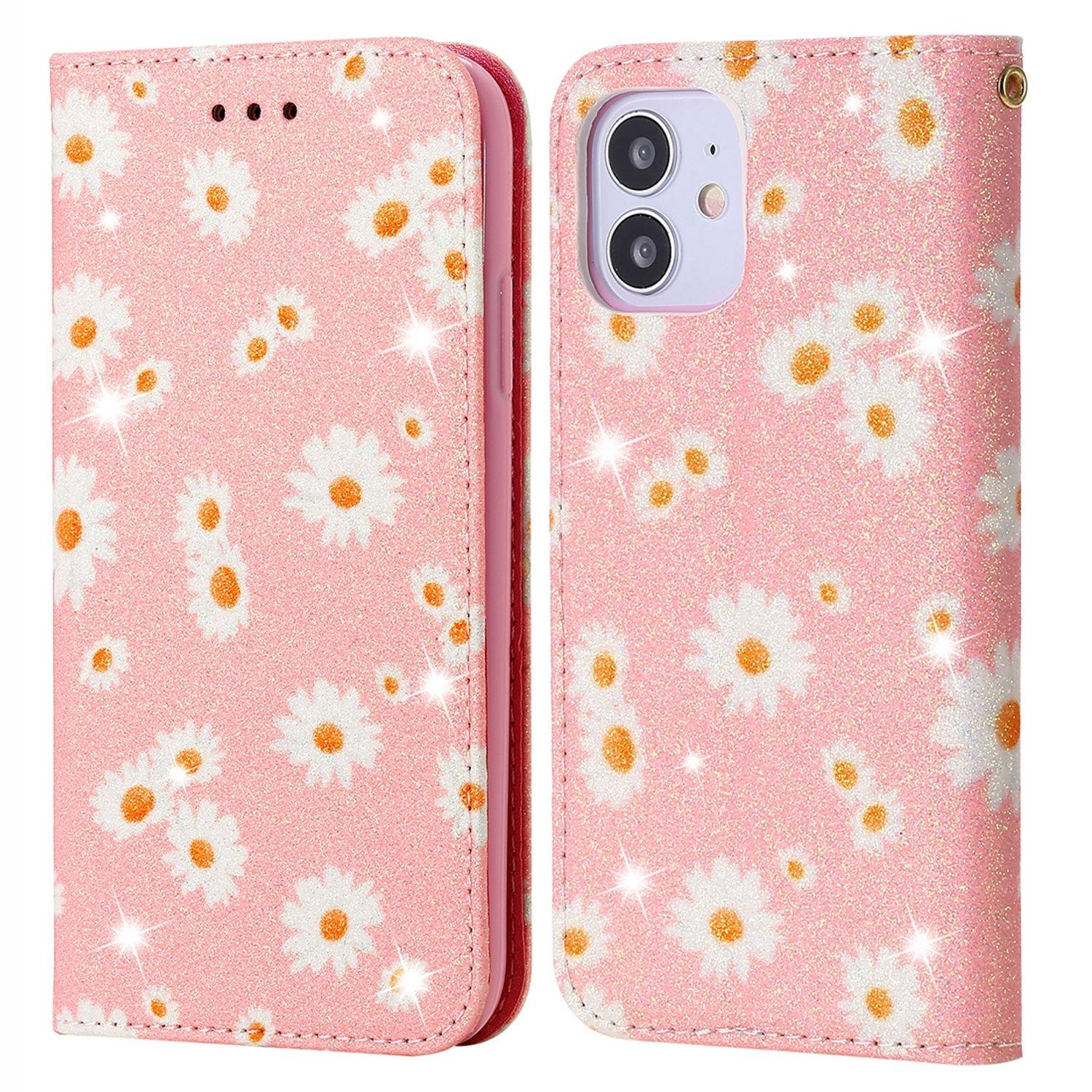 Apple iPhone 12 Mini Handyhülle Schutzcase Blumen Bookcover Rosa
