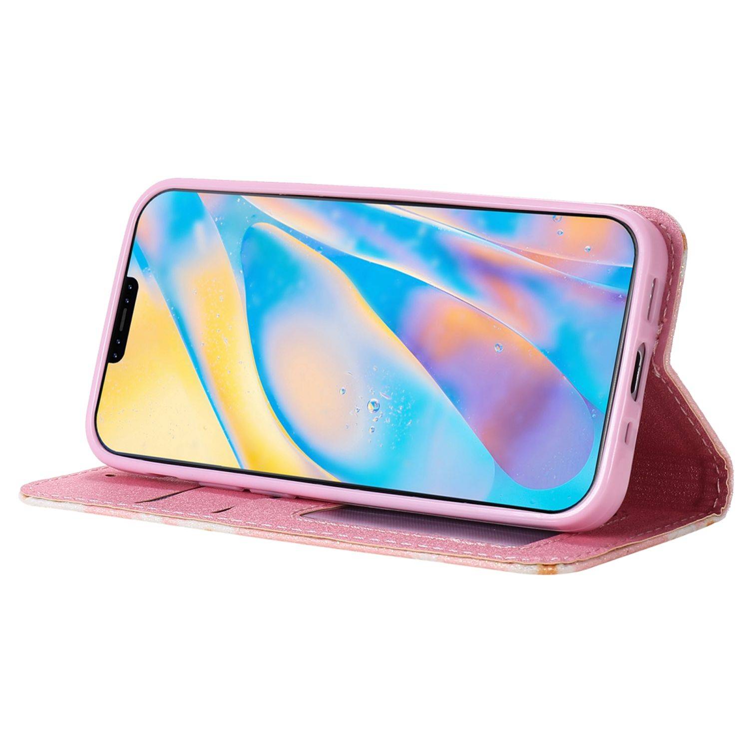 Apple iPhone 12 Mini Handyhülle Schutzcase Blumen Bookcover Rosa