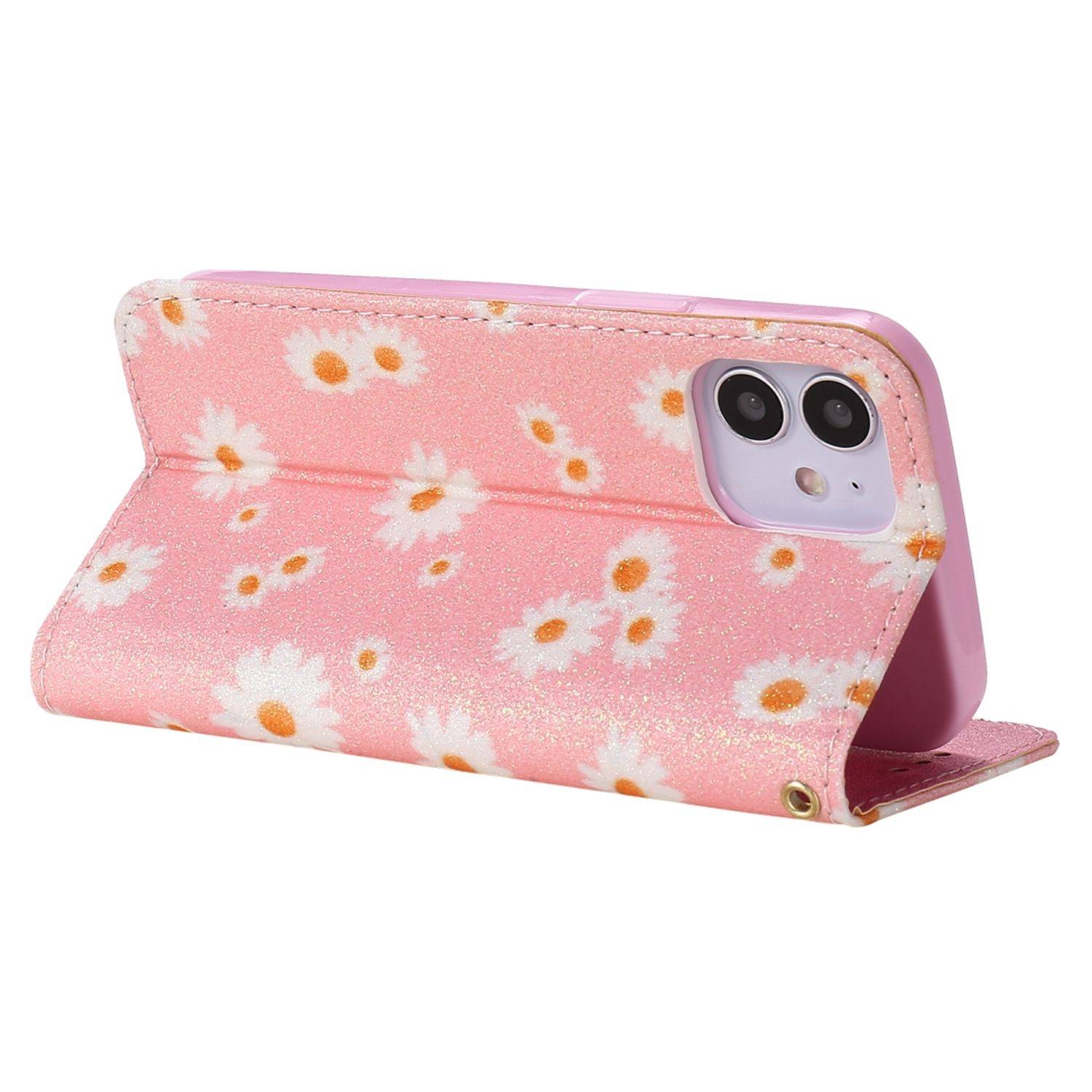 Apple iPhone 12 Mini Handyhülle Schutzcase Blumen Bookcover Rosa