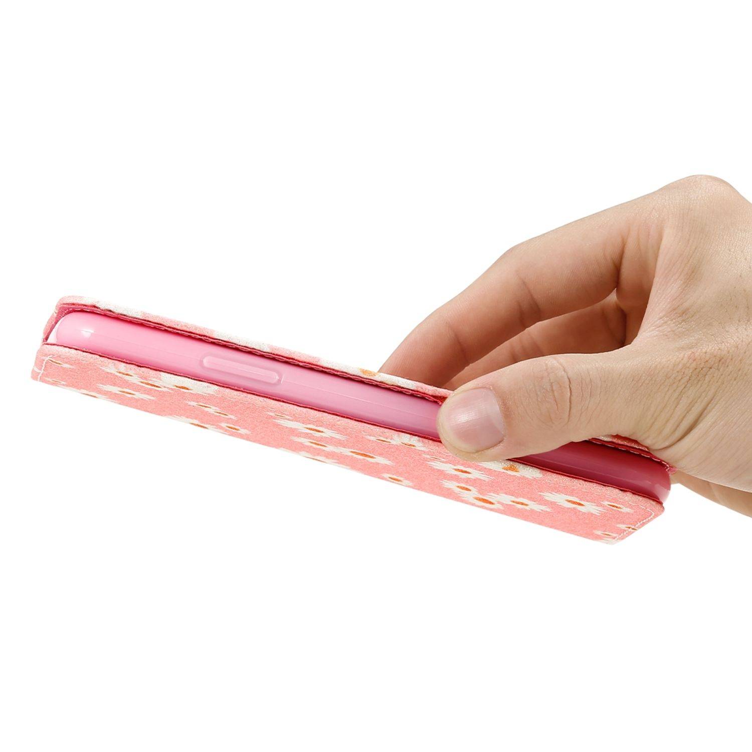 Apple iPhone 12 Mini Handyhülle Schutzcase Blumen Bookcover Rosa